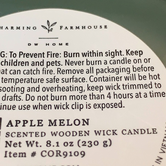 DW HOME CANDLE APPLE 🍏 MELON RICHLY SCENTED WOODEN WICK NEW 8.1 oz - Picture 4 of 4